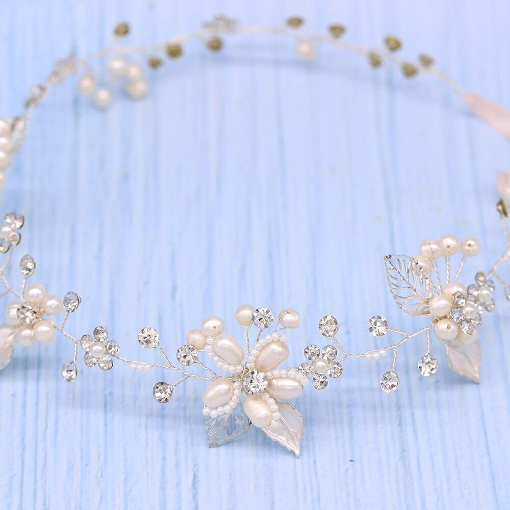 Bridal Crystal Headband with Freshwater Pearls Flower Design Wedding Hair Access